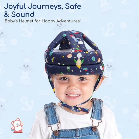BabyPro Baby Head Safety Helmet for Crawling Walking Baby Head Protector - Head Protection for Safety 6 Months - 2 Years Soft Cushion Safety Headguard, Toddler Helmets Multi Printed (Dark Blue)