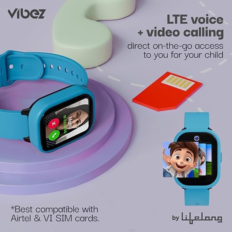 Vibez Smart Watch for Kids � SIM Card, 4G Voice Calling, GPS Location Tracker, Voice Chat, Video Call, Geo-Fencing, SOS Emergency, Health Monitoring Baby Smartwatch & Parental Control (Miracle, Blue) Vibez Smart Watch for Kids � SIM Card, 4G Voice Calling, GPS Location Tracker, Voice Chat, Video Call, Geo-Fencing, SOS Emergency, Health Monitoring Baby Smartwatch & Parental Control (Miracle, Blue)
