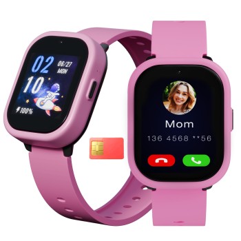 Vibez Smart Watch for Kids � SIM Card, 4G Voice Calling, GPS Location Tracker, Voice Chat, Video Call, Geo-Fencing, SOS Emergency, Health Monitoring Baby Smartwatch & Parental Control (Miracle, Pink)