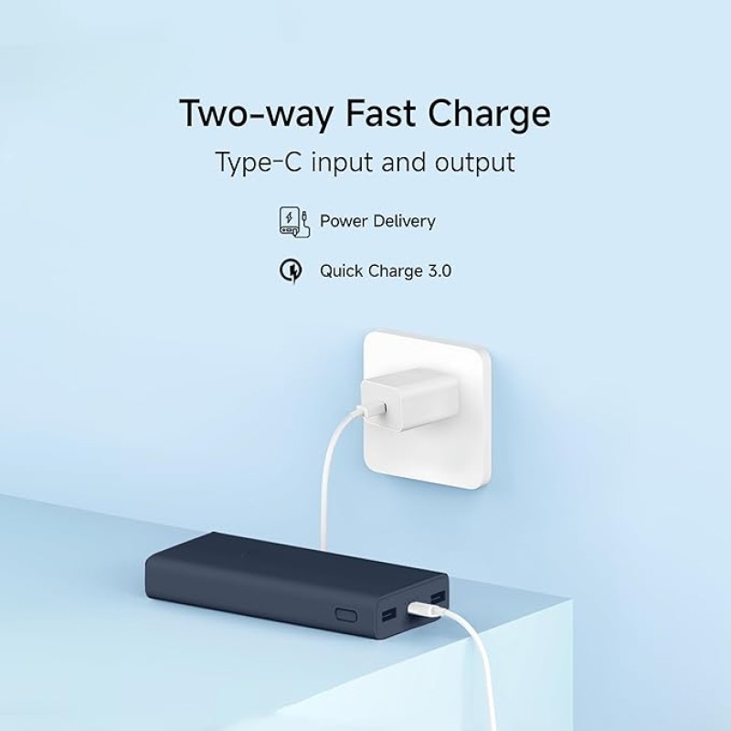 Xiaomi Power Bank 4i 20000mAh 33W Super Fast Charging PD |Smart 12 Layer Protection|Type C Input & Output|Triple Output Ports|Supports Android,Apple, Tablets, Earbuds,Watch(MI Powerbank),Blue