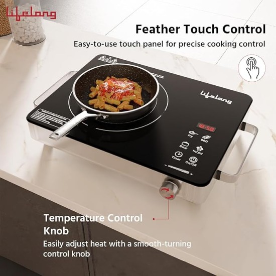 Lifelong 2000 Watt Infrared Induction Stove with Digital Display - Surge Protection, Electric Induction, 4 Cooking Modes, Auto Shut Off & Temperature Control with Voltage Protection