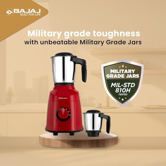 Bajaj Military Series Rex 750W 4 Jar Mixer Grinder | DuraCut Blades | 2-In-1 Function Blade In Dry Jar | 2 Yrs Warranty 【Red/Black】