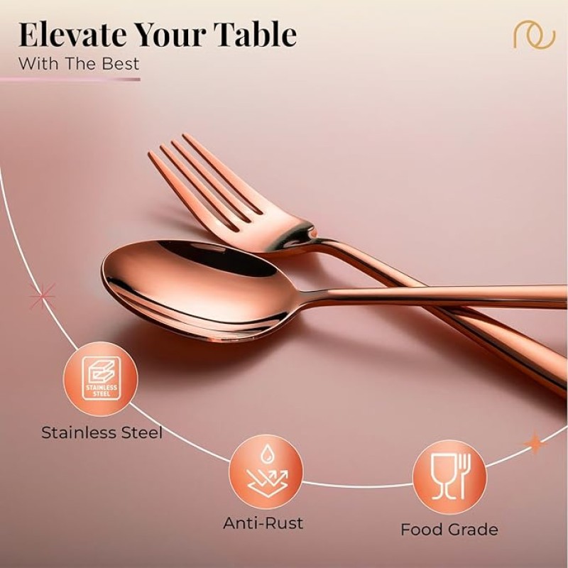 Cutlery (Set of 12, Stainless Steel PVD Rose Gold Spoons - 6 and Forks - 6), 100% Food Grade, Non Toxic, Anti-Rust, Dishwasher Safe, Perfect Gifting Set for All Occasions Cutlery (Set of 12, Stainless Steel PVD Rose Gold Spoons - 6 and Forks - 6), 100% Food Grade, Non Toxic, Anti-Rust, Dishwasher Safe, Perfect Gifting Set for All Occasions