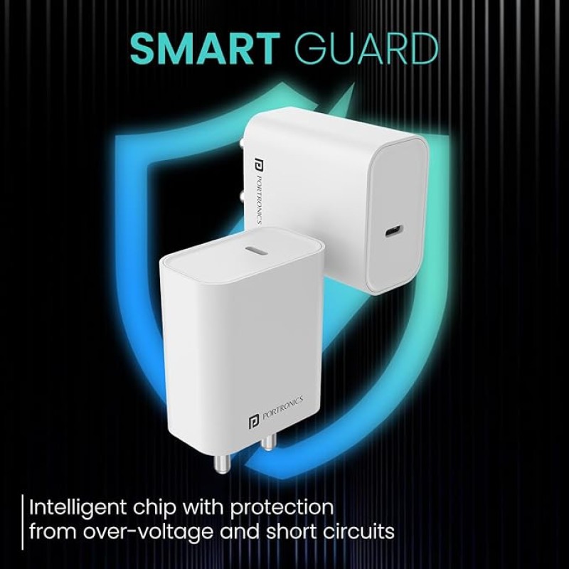 Portronics Adapto 25 25W Super Fast Type C PD Wall Charger for iPhone 15/14/13/12/11 All Pro,Max Series, Samsung Galaxy S/A/M/F Series & Other Type C Devices, PPS Protection,Fast Charging Adaptor