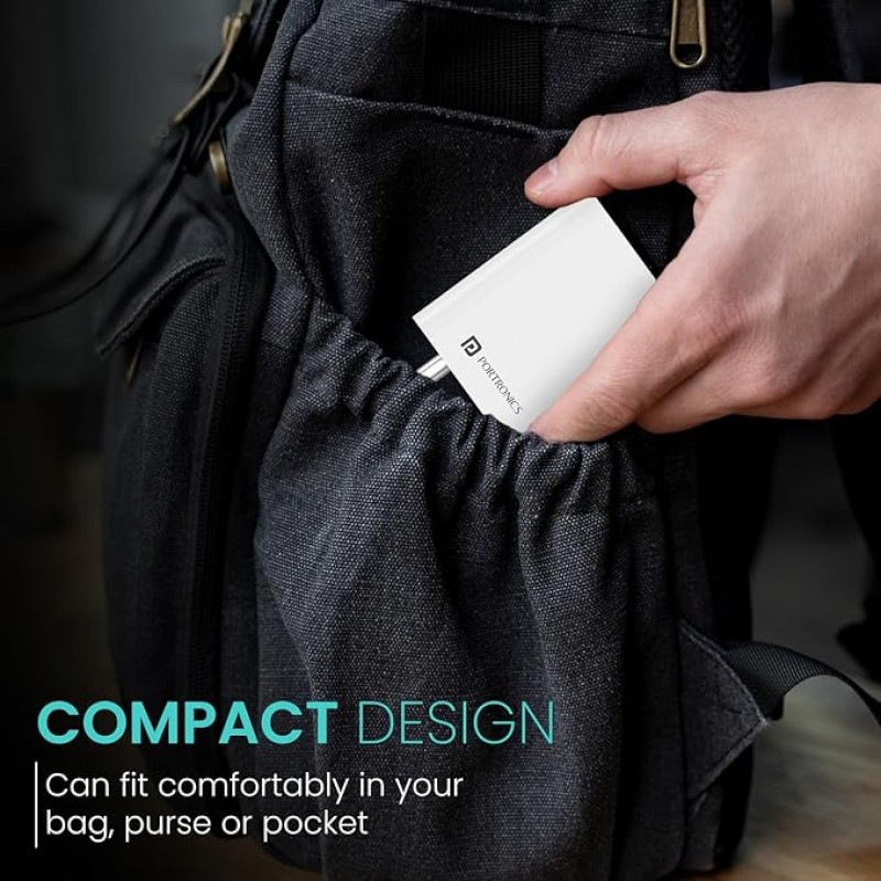 Portronics Adapto 25 25W Super Fast Type C PD Wall Charger for iPhone 15/14/13/12/11 All Pro,Max Series, Samsung Galaxy S/A/M/F Series & Other Type C Devices, PPS Protection,Fast Charging Adaptor