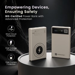 Portronics Luxcell MagClick 10k 10000 mAh 15W Magnetic Wireless Fast Charging Nano Power Bank Premium Finish, 22.5 Wired Output Compatible with iPhone 12 & Above,Type C Smartphones,Tablets(Beige)