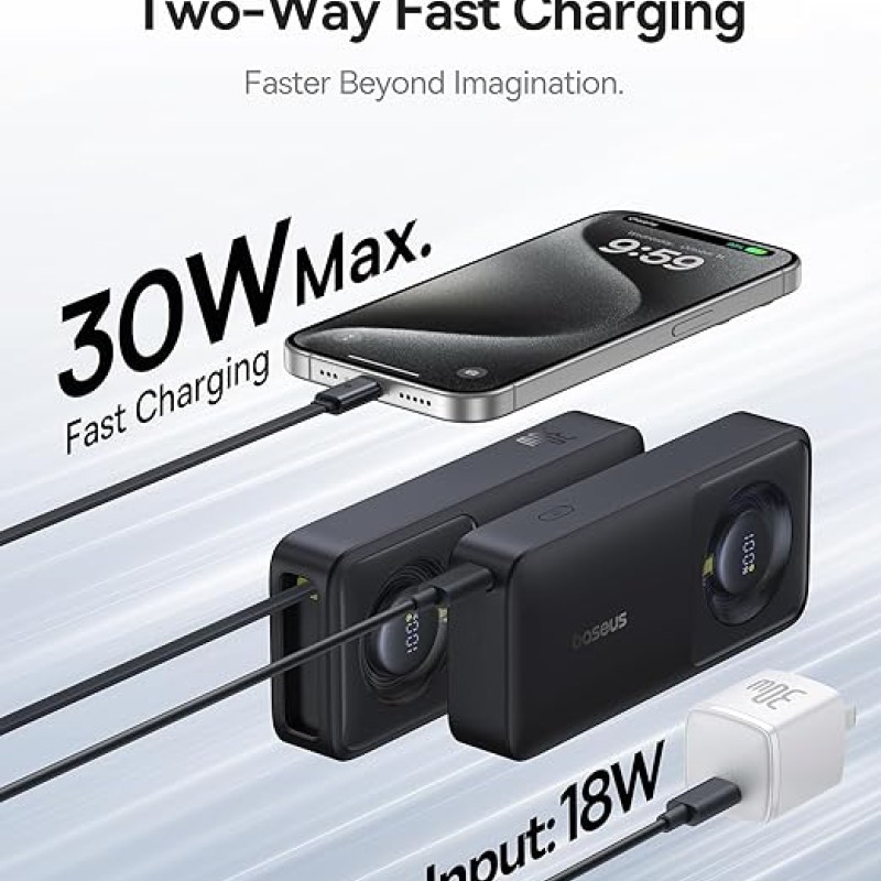 Baseus Free2Pull 10000mAh 30W Fast Charging Power Bank � Built-in Retractable USB-C Cable, Digital Display, Compact Design � Cosmic Black Baseus Free2Pull 10000mAh 30W Fast Charging Power Bank � Built-in Retractable USB-C Cable, Digital Display, Compact Design � Cosmic Black