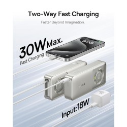 Baseus Free2Pull 10000mAh 30W Portable Power Bank – Built-in Retractable USB-C Cable, Digital Display, PD Fast Charging – Lunar Gray