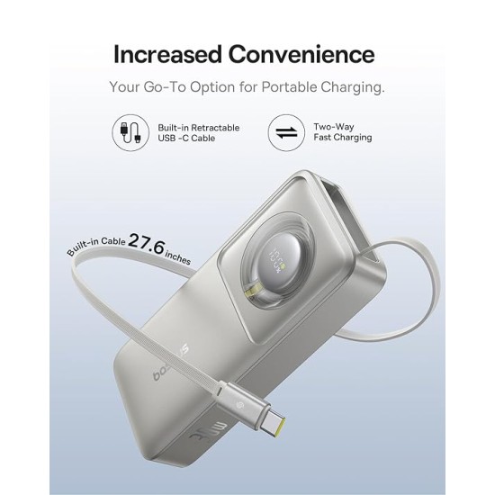 Baseus Free2Pull 10000mAh 30W Portable Power Bank – Built-in Retractable USB-C Cable, Digital Display, PD Fast Charging – Lunar Gray Baseus Free2Pull 10000mAh 30W Portable Power Bank – Built-in Retractable USB-C Cable, Digital Display, PD Fast Charging – Lunar Gray