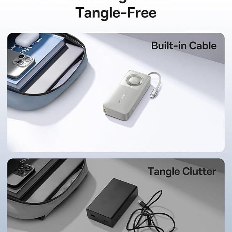 Baseus Free2Pull 10000mAh 30W Portable Power Bank � Built-in Retractable USB-C Cable, Digital Display, PD Fast Charging � Lunar Gray Baseus Free2Pull 10000mAh 30W Portable Power Bank � Built-in Retractable USB-C Cable, Digital Display, PD Fast Charging � Lunar Gray