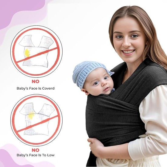 Bembika Adjustable Hands-Free Baby Sling Carrier Baby Wrapping Cloth for New Born with Comfortable Carrying Positions Lightweight & Travel Friendly Baby Wraping Cloth-(Black)