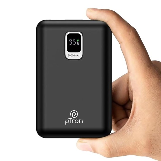 pTron Dynamo Ultra 20000mAh Power Bank, 22.5W Superfast Charging, Compact Size, Type-C/PD 20W Fast Charging, Supports VOOC/Wrap/Dash/Quick Charge Protocols, 3 Output Ports, Type-C Input/Output (Black) pTron Dynamo Ultra 20000mAh Power Bank, 22.5W Superfast Charging, Compact Size, Type-C/PD 20W Fast Charging, Supports VOOC/Wrap/Dash/Quick Charge Protocols, 3 Output Ports, Type-C Input/Output (Black)