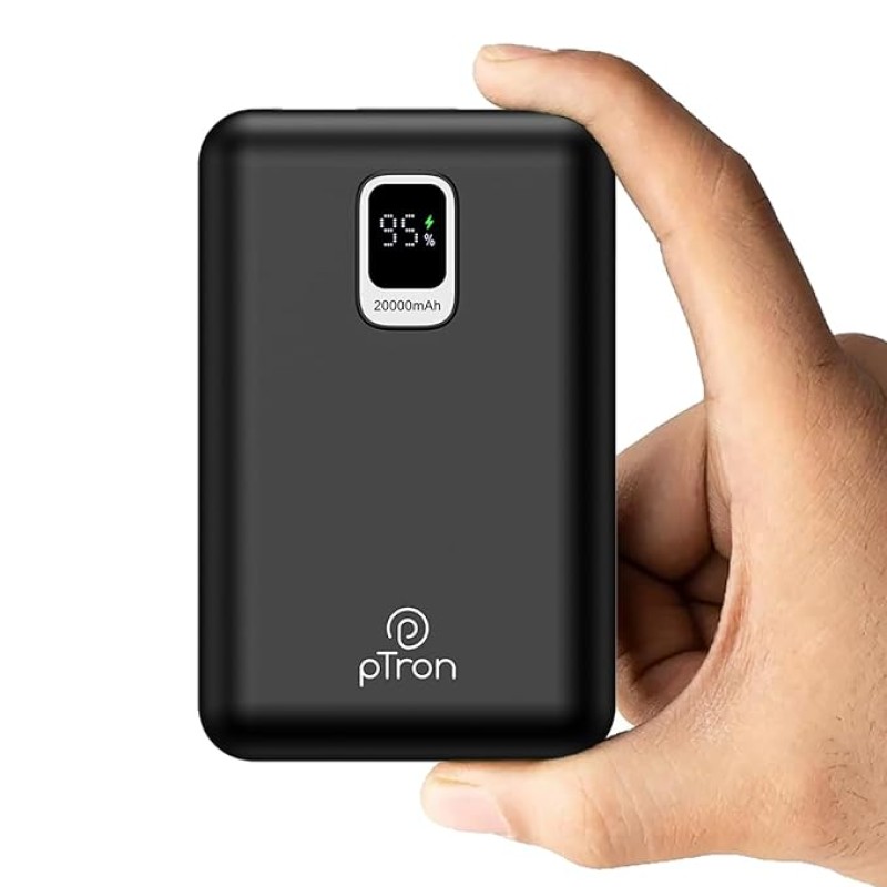 pTron Dynamo Ultra 20000mAh Power Bank, 22.5W Superfast Charging, Compact Size, Type-C/PD 20W Fast Charging, Supports VOOC/Wrap/Dash/Quick Charge Protocols, 3 Output Ports, Type-C Input/Output (Black) pTron Dynamo Ultra 20000mAh Power Bank, 22.5W Superfast Charging, Compact Size, Type-C/PD 20W Fast Charging, Supports VOOC/Wrap/Dash/Quick Charge Protocols, 3 Output Ports, Type-C Input/Output (Black)