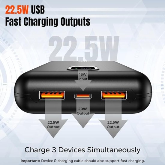 pTron Dynamo Ultra 20000mAh Power Bank, 22.5W Superfast Charging, Compact Size, Type-C/PD 20W Fast Charging, Supports VOOC/Wrap/Dash/Quick Charge Protocols, 3 Output Ports, Type-C Input/Output (Black) pTron Dynamo Ultra 20000mAh Power Bank, 22.5W Superfast Charging, Compact Size, Type-C/PD 20W Fast Charging, Supports VOOC/Wrap/Dash/Quick Charge Protocols, 3 Output Ports, Type-C Input/Output (Black)