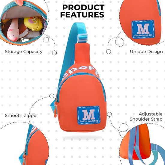 BEMBIKA Kids Shoulder Bag - Compact and Stylish Children Sling Bag, Coin Purse Waist Backpack With Crossbody Shoulder Bag Design, Sling Bag Daypack Travling & Hiking Chest Bag-(Red)