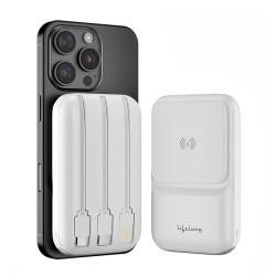 Lifelong Electronics 10000mAh MagSafe Wireless Fast Charging Power Bank | Slim & Compact | For iPhone & All Wireless Enabled Phone | Type C & Lightning Input | 3 In-built Cables| 15W Wireless | QC 3.0