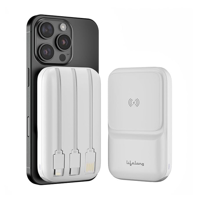 Lifelong Electronics 10000mAh MagSafe Wireless Fast Charging Power Bank | Slim & Compact | For iPhone & All Wireless Enabled Phone | Type C & Lightning Input | 3 In-built Cables| 15W Wireless | QC 3.0 Lifelong Electronics 10000mAh MagSafe Wireless Fast Charging Power Bank | Slim & Compact | For iPhone & All Wireless Enabled Phone | Type C & Lightning Input | 3 In-built Cables| 15W Wireless | QC 3.0