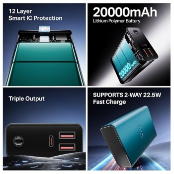 boAt Energyshroom PB400 Pro 20000mAh | Pocket Size, Compact Power Bank w/USB Type-C Input (2-Way Port), 3X Output Ports, Compatible with Tablets, Smartphones, Earbuds, Smartwatch(Steel Blue) boAt Energyshroom PB400 Pro 20000mAh | Pocket Size, Compact Power Bank w/USB Type-C Input (2-Way Port), 3X Output Ports, Compatible with Tablets, Smartphones, Earbuds, Smartwatch(Steel Blue)