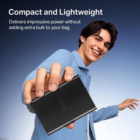 boAt Energyshroom PB400 Pro 20000mAh | Pocket Size, Compact Power Bank w/USB Type-C Input (2-Way Port), 3X Output Ports, Compatible with Tablets, Smartphones, Earbuds, Smartwatch(Carbon Black)