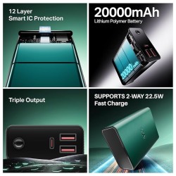 boAt Energyshroom PB400 Pro 20000mAh | Pocket Size, Compact Power Bank w/Type-C Input (2-Way Port), 3X Output Ports, Compatible with Tablets, Smartphones, Earbuds, Smartwatch(Emerald Green) boAt Energyshroom PB400 Pro 20000mAh | Pocket Size, Compact Power Bank w/Type-C Input (2-Way Port), 3X Output Ports, Compatible with Tablets, Smartphones, Earbuds, Smartwatch(Emerald Green)