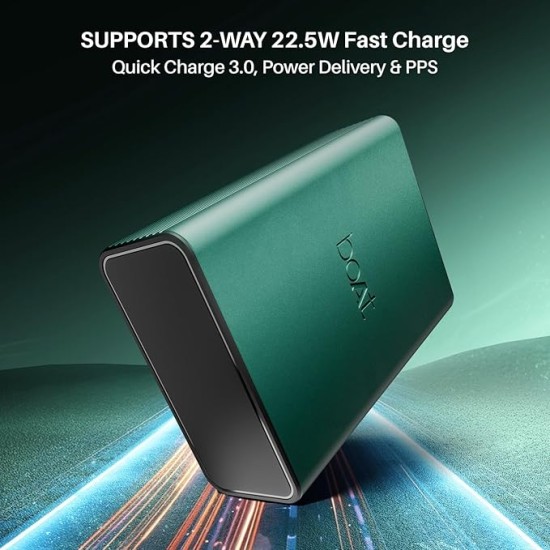boAt Energyshroom PB400 Pro 20000mAh | Pocket Size, Compact Power Bank w/Type-C Input (2-Way Port), 3X Output Ports, Compatible with Tablets, Smartphones, Earbuds, Smartwatch(Emerald Green)