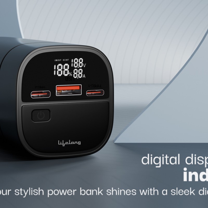 (Refurbished) Lifelong 65W 20000 mAh Super Fast Charging Laptop Power Bank with 2 Type C PD Output Ports & 1 USB Output Ports Compatible with Laptop, Android Smartphones, iPhones, iPad, Tablet (Black) (Refurbished) Lifelong 65W 20000 mAh Super Fast Charging Laptop Power Bank with 2 Type C PD Output Ports & 1 USB Output Ports Compatible with Laptop, Android Smartphones, iPhones, iPad, Tablet (Black)