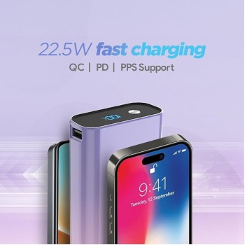 FLiX (Beetel) UltraCharge Duotone 20,000mAh 22.5W QC Pocket Power Delivery PPS Power Bank, Type C Input and Output, LED Percentage Display, Compatible iPhone, Samsung, Google (Purple + Pink)