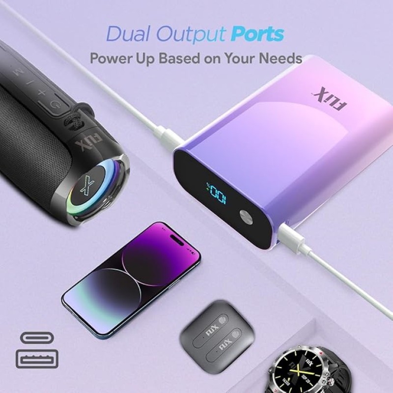 FLiX (Beetel) UltraCharge Duotone 20,000mAh 22.5W QC Pocket Power Delivery PPS Power Bank, Type C Input & Output, LED Percentage Display, Compatible iPhone, Samsung, Google (Purple + Pink) FLiX (Beetel) UltraCharge Duotone 20,000mAh 22.5W QC Pocket Power Delivery PPS Power Bank, Type C Input & Output, LED Percentage Display, Compatible iPhone, Samsung, Google (Purple + Pink)