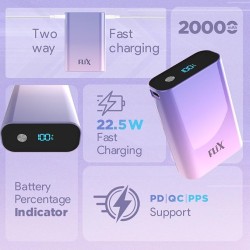 FLiX (Beetel) UltraCharge Duotone 20,000mAh 22.5W QC Pocket Power Delivery PPS Power Bank, Type C Input & Output, LED Percentage Display, Compatible iPhone, Samsung, Google (Purple + Pink)