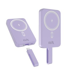 FLiX (Beetel) MagConnect Pro 10k 15W Magnetic Wireless Output,22.5W QC/PD/PPS Pocket Power Bank,Inbuilt Type C & Lightning Reversable cable Input/Output,LED Display,Perfect for iPhone 12,13,14(Purple)