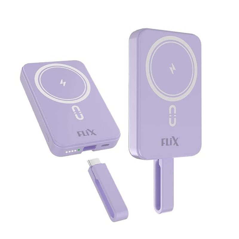 FLiX (Beetel) MagConnect Pro 10k 15W Magnetic Wireless Output,22.5W QC/PD/PPS Pocket Power Bank,Inbuilt Type C & Lightning Reversable cable Input/Output,LED Display,Perfect for iPhone 12,13,14(Purple) FLiX (Beetel) MagConnect Pro 10k 15W Magnetic Wireless Output,22.5W QC/PD/PPS Pocket Power Bank,Inbuilt Type C & Lightning Reversable cable Input/Output,LED Display,Perfect for iPhone 12,13,14(Purple)