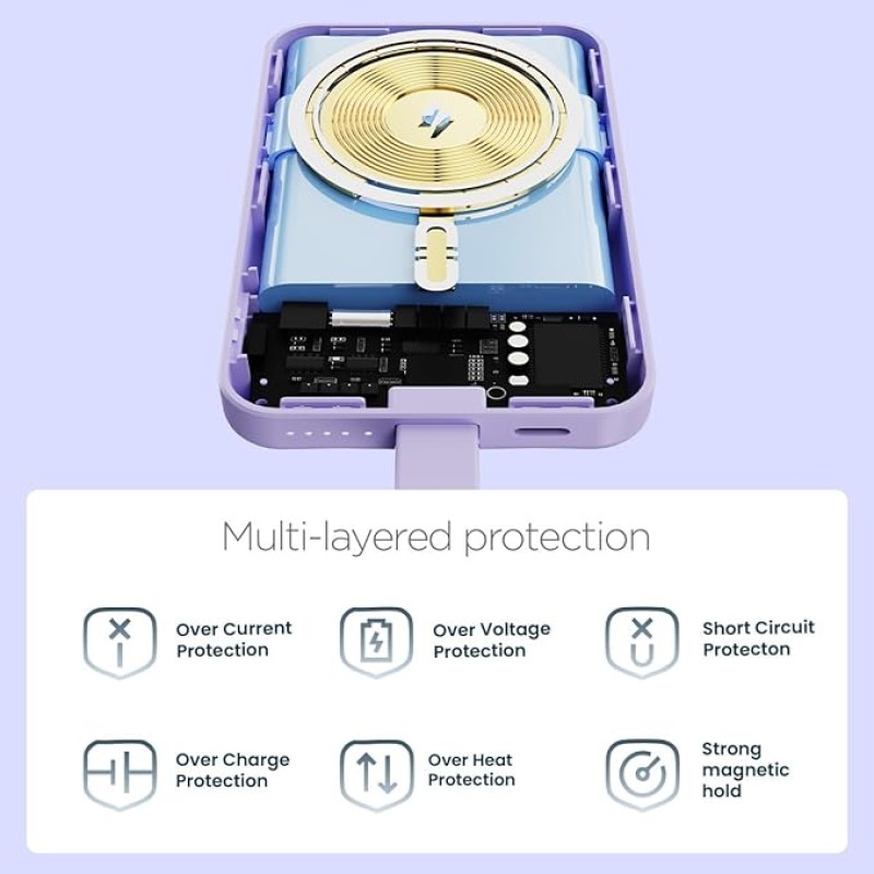 FLiX (Beetel) MagConnect Pro 10k 15W Magnetic Wireless Output,22.5W QC/PD/PPS Pocket Power Bank,Inbuilt Type C & Lightning Reversable cable Input/Output,LED Display,Perfect for iPhone 12,13,14(Purple) FLiX (Beetel) MagConnect Pro 10k 15W Magnetic Wireless Output,22.5W QC/PD/PPS Pocket Power Bank,Inbuilt Type C & Lightning Reversable cable Input/Output,LED Display,Perfect for iPhone 12,13,14(Purple)