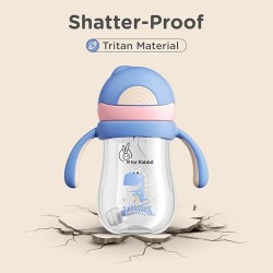 R for Rabbit Tritan Dino 320ml Baby Straw Sipper for Kids | Twin Handle Non Toxic BPA Free Soft Silicone Straw Sippy Bottle | Leak Proof Drinking Sippy Cup for 9+ Months Babies (Pink Blue)
