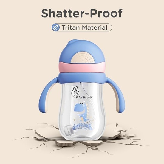 R for Rabbit Tritan Dino 320ml Baby Straw Sipper for Kids | Twin Handle Non Toxic BPA Free Soft Silicone Straw Sippy Bottle | Leak Proof Drinking Sippy Cup for 9+ Months Babies (Pink Blue)