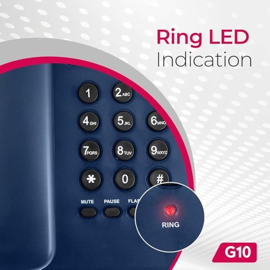 Beetel G10 Newly Launched, Corded Landline Phone, Ringer LED Indication, Desk and Wall Mountable, 3 Step Ringer Volume Control, Tone/Puls/Flash/Pause/Redial, TEC Certified (G10 Blue)
