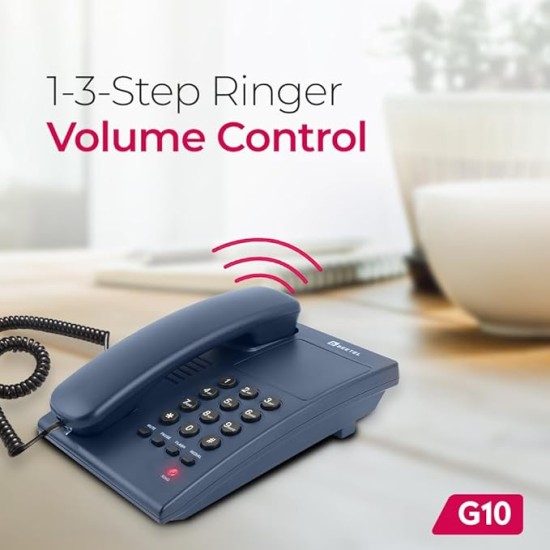 Beetel G10 Newly Launched, Corded Landline Phone, Ringer LED Indication, Desk and Wall Mountable, 3 Step Ringer Volume Control, Tone/Puls/Flash/Pause/Redial, TEC Certified (G10 Blue)