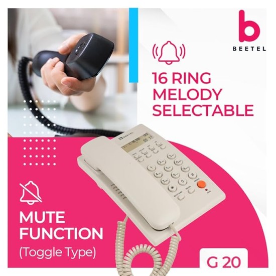 Beetel Newly Launched G20,TEC Certified,Caller ID Landline with LCD Display,Ringer LED,Adjustable Handset/Ringer Volume,Music on Hold,Wall Mountable,3 Level LCD Contrast,Alarm(G20-Warm Grey)