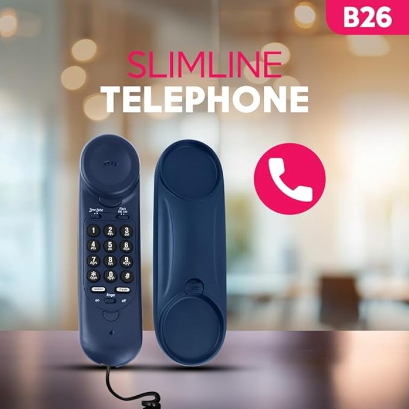 Beetel B26 Corded Slim Landline Phone,Ringer Volume Control,Wall/Desk Mountable,Ringer On/Off Switch,Clear Call Quality,Compact Design,Tone Pulse/Flash/Redial Function (Made in India) (Blue)(B26) Beetel B26 Corded Slim Landline Phone,Ringer Volume Control,Wall/Desk Mountable,Ringer On/Off Switch,Clear Call Quality,Compact Design,Tone Pulse/Flash/Redial Function (Made in India) (Blue)(B26)
