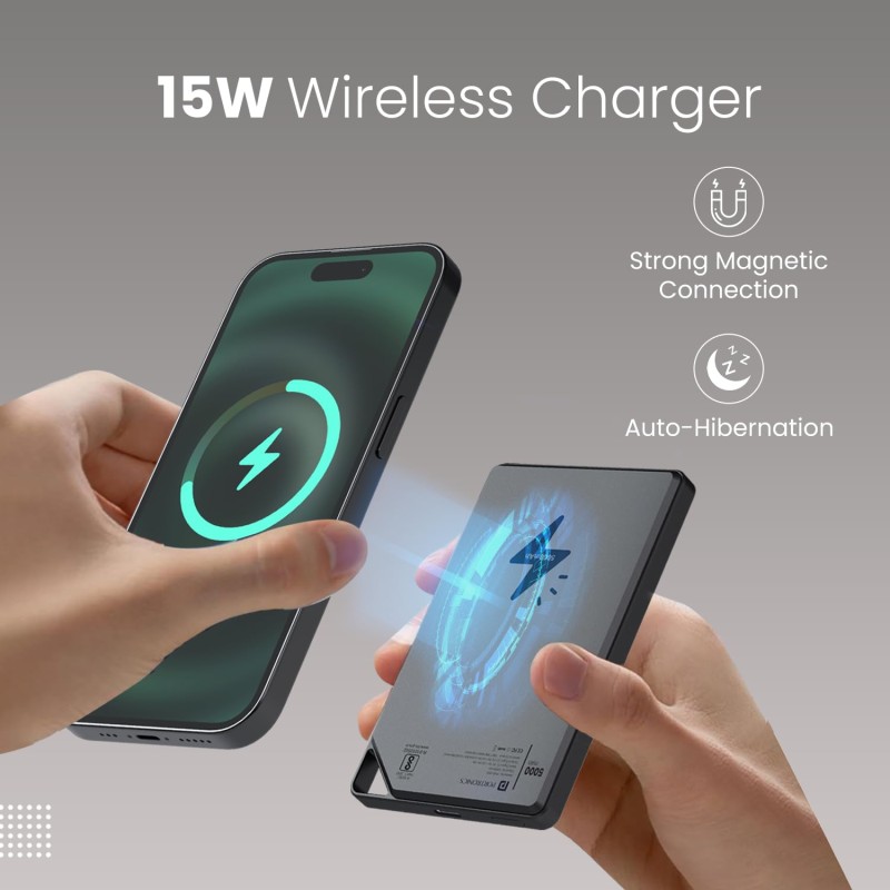 (Refurbished) Portronics Boosty 5k 5000mAh 15W Wireless Magnetic Fast Charging Nano Powerbank, Metallic Finish, 20W Type C PD Output, Light Weight, Compatible with iPhone 12 Above, Other Qi Enabled Devices (Refurbished) Portronics Boosty 5k 5000mAh 15W Wireless Magnetic Fast Charging Nano Powerbank, Metallic Finish, 20W Type C PD Output, Light Weight, Compatible with iPhone 12 Above, Other Qi Enabled Devices