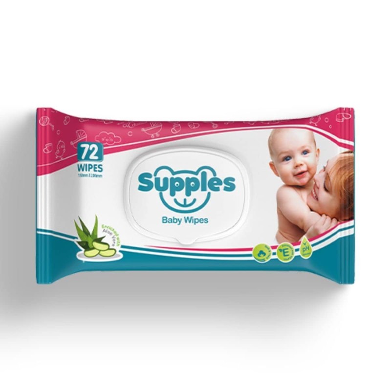 Supples Baby Wet Wipes with Lid | 720 Wipes | 72 Wipes x 10 Packs | Enriched With Aloe Vera and Vitamin E | Alcohol-Free and Paraben-Free | Pure Water-Based formulation