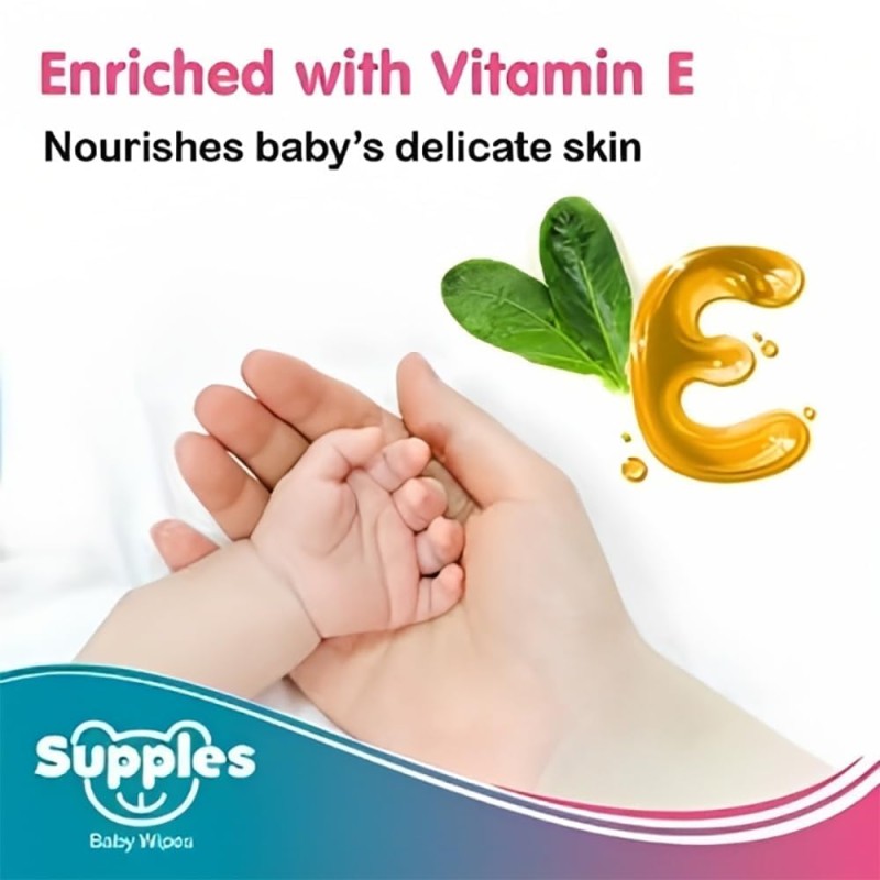 Supples Baby Wet Wipes with Lid | 720 Wipes | 72 Wipes x 10 Packs | Enriched With Aloe Vera and Vitamin E | Alcohol-Free and Paraben-Free | Pure Water-Based formulation