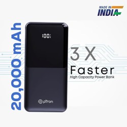pTron Dynamo Power 20000mAh 22.5W Super Fast Charging, USB Type-C Input Power Bank with Quick Charge & 20W Power Delivery, Built-in Charging Cables, 4 Outputs, Type-C Input/Output Port (Black)