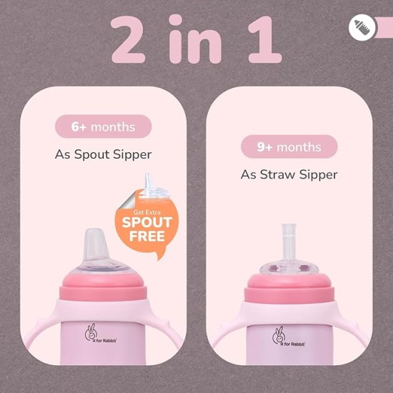 R for Rabbit Steebo Tiny Tales Premium Stainless Steel Straw Sipper for Baby, Leak & Spill Proof BPA Free Soft Silicone Straw Drinking Sipper Bottle for Baby Boy & Girl of 6+ Months (270ml, Pink)