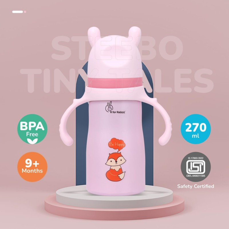 R for Rabbit Steebo Tiny Tales Premium Stainless Steel Straw Sipper for Baby, Leak & Spill Proof BPA Free Soft Silicone Straw Drinking Sipper Bottle for Baby Boy & Girl of 6+ Months (270ml, Pink) R for Rabbit Steebo Tiny Tales Premium Stainless Steel Straw Sipper for Baby, Leak & Spill Proof BPA Free Soft Silicone Straw Drinking Sipper Bottle for Baby Boy & Girl of 6+ Months (270ml, Pink)