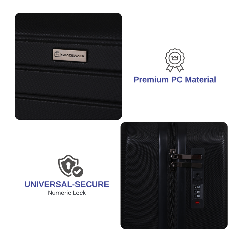 SPACEWALK Cadillac Hard Case ABS luggage, Airline-Approved CABIN SUITCASE, 42ltr, 8 Spinner Wheels, Anti-Theft Zip, TSA Lock, Durable & Lightweight (Black) SPACEWALK Cadillac Hard Case ABS luggage, Airline-Approved CABIN SUITCASE, 42ltr, 8 Spinner Wheels, Anti-Theft Zip, TSA Lock, Durable & Lightweight (Black)