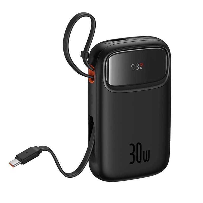 (Refurbished) Baseus QPow 2 10000mAh 30W Fast-Charging Power Bank – Dual Built-in Type-C Cables, Digital Display, PD Compatible – Cluster Black (Refurbished) Baseus QPow 2 10000mAh 30W Fast-Charging Power Bank – Dual Built-in Type-C Cables, Digital Display, PD Compatible – Cluster Black