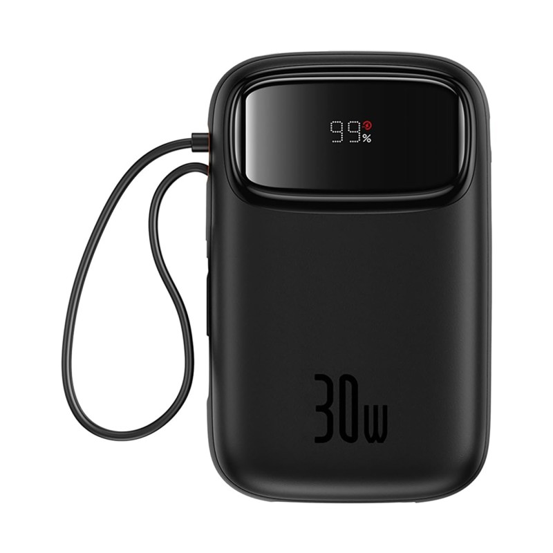 (Refurbished) Baseus QPow 2 10000mAh 30W Fast-Charging Power Bank – Dual Built-in Type-C Cables, Digital Display, PD Compatible – Cluster Black (Refurbished) Baseus QPow 2 10000mAh 30W Fast-Charging Power Bank – Dual Built-in Type-C Cables, Digital Display, PD Compatible – Cluster Black
