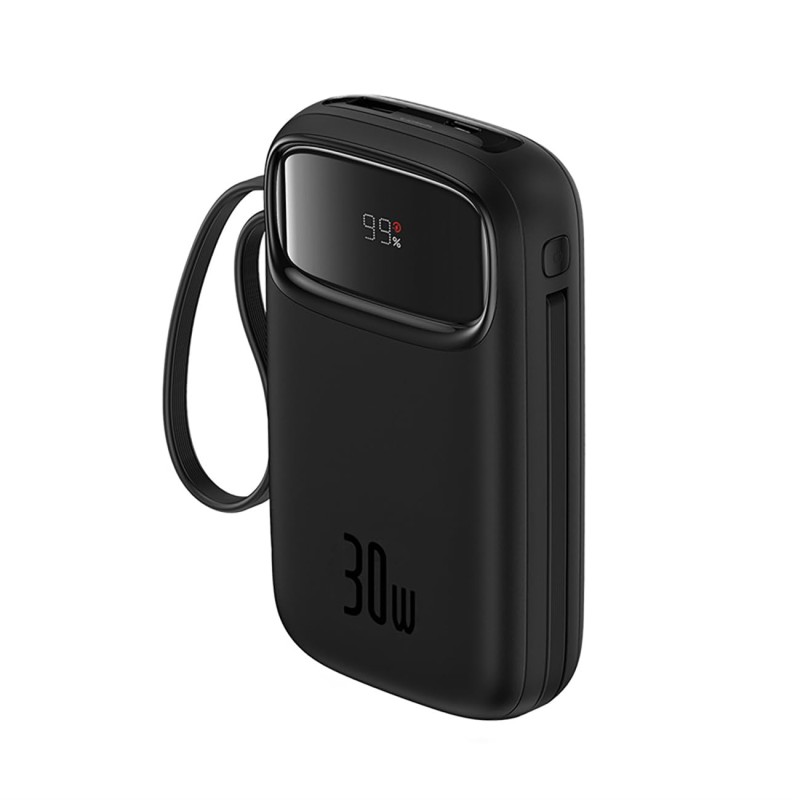(Refurbished) Baseus QPow 2 10000mAh 30W Fast-Charging Power Bank – Dual Built-in Type-C Cables, Digital Display, PD Compatible – Cluster Black (Refurbished) Baseus QPow 2 10000mAh 30W Fast-Charging Power Bank – Dual Built-in Type-C Cables, Digital Display, PD Compatible – Cluster Black