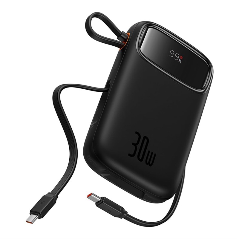 (Refurbished) Baseus QPow 2 10000mAh 30W Fast-Charging Power Bank – Dual Built-in Type-C Cables, Digital Display, PD Compatible – Cluster Black (Refurbished) Baseus QPow 2 10000mAh 30W Fast-Charging Power Bank – Dual Built-in Type-C Cables, Digital Display, PD Compatible – Cluster Black