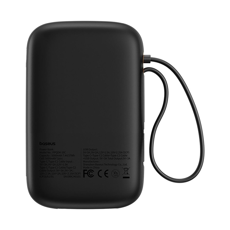 (Refurbished) Baseus QPow 2 10000mAh 30W Fast-Charging Power Bank – Dual Built-in Type-C Cables, Digital Display, PD Compatible – Cluster Black (Refurbished) Baseus QPow 2 10000mAh 30W Fast-Charging Power Bank – Dual Built-in Type-C Cables, Digital Display, PD Compatible – Cluster Black